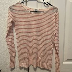 pink and white stripped long sleeve
